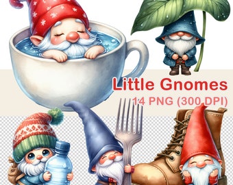 Watercolor Gnome Clipart, PNG Images (Digital Download)