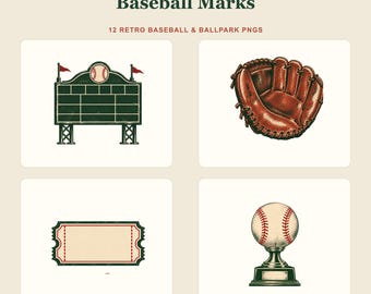 Conjunto de imagens PNG retrô de beisebol: 12 ícones vintage de estádios de beisebol, download digital transparente para download.