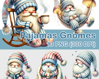 Watercolor Pajama Gnomes Clipart: 13 PNG Images (Digital Download)