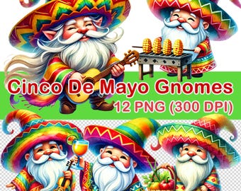 Aquarel Cinco De Mayo Gnomes-clipart: 12 png-afbeeldingen (digitale download)