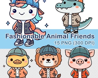 Aquarel dieren clipart: 15 png-modevrienden (300 dpi)