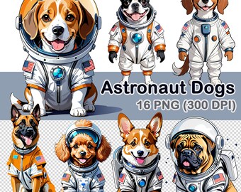Clipart astronautenhonden: 16 png-afbeeldingen (300 dpi)