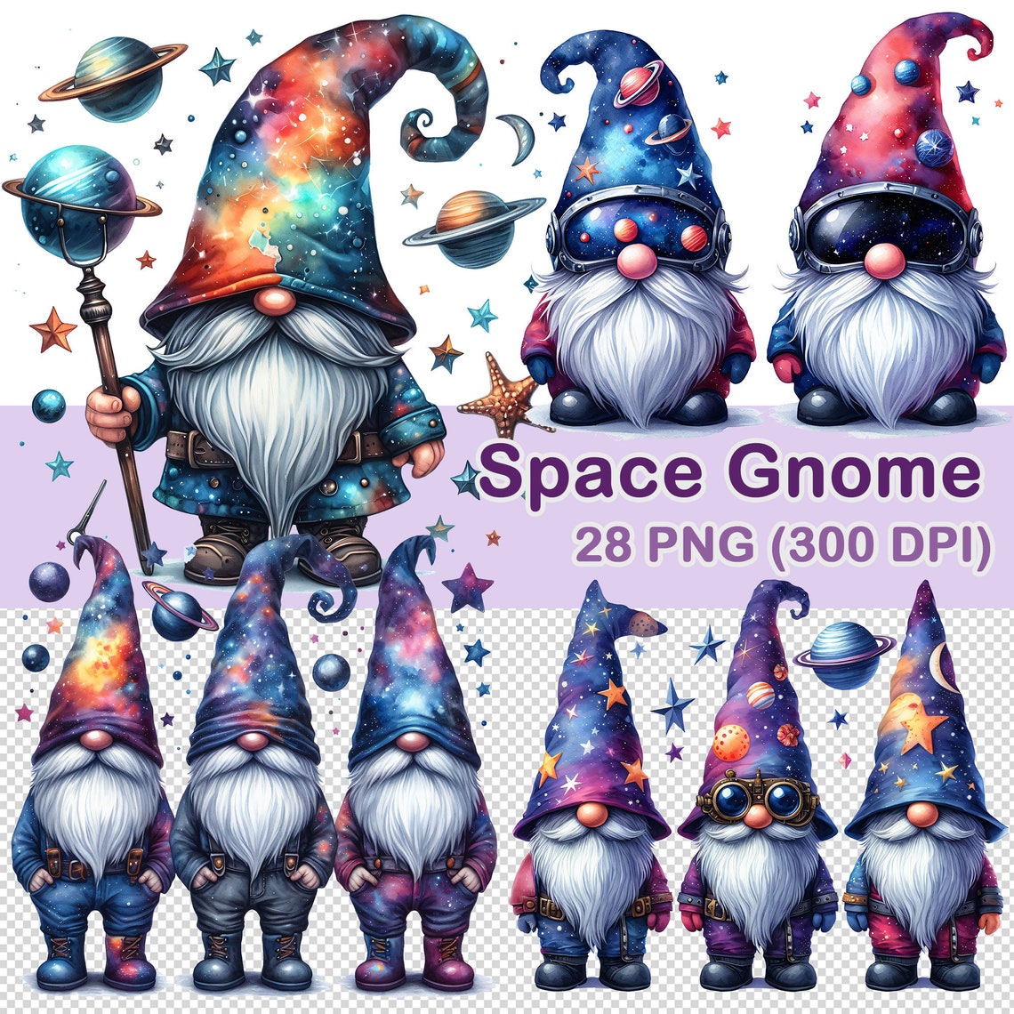 Watercolor Space Gnome Clipart: 28 PNG Images (digital Download) - Etsy