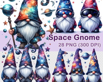 Clipart ruimtekabouter aquarel: 28 png-afbeeldingen (digitale download)