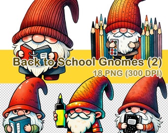 Clipart de gnomos de volta às aulas em aquarela: 18 imagens PNG (download digital)
