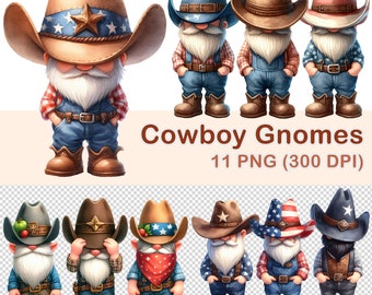 Watercolor Cowboy Gnomes Clipart: 11 PNG Images (Digital Download)
