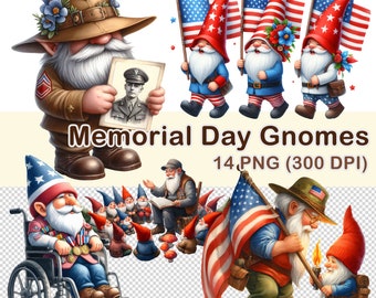 Clipart kabouters Memorial Day: aquarel patriottische png (digitale download)