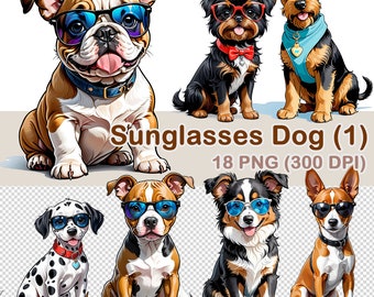 Clipart aquarel zonnebril hond: 18 png-afbeeldingen (digitale download)