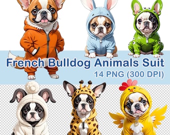 Clipart de Bulldog Francês em Aquarela: Animais de Terno (14 PNG, 300 DPI)