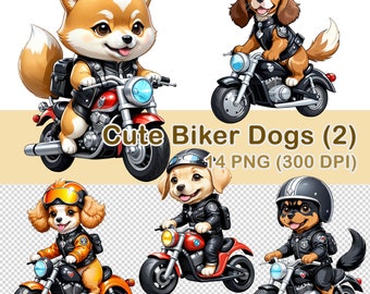 Clipart aquarel Biker Dogs: 14 png-afbeeldingen (digitale download)