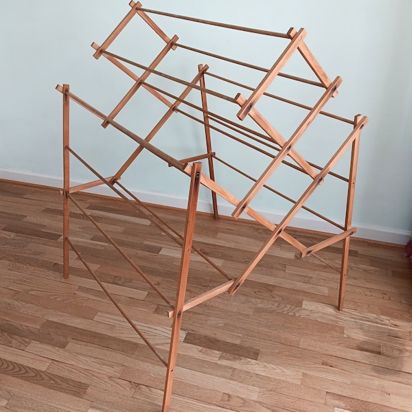 Vintage 1940s Worldsbest XL Wooden Clothes Horse Laundry Drying Rack - Primitive, Space Saver, Eco-friendly, Off-Grid, Homesteading