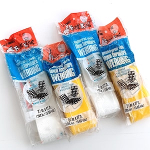 4 Packs NOS 1960s Lawn Chair Webbing, Solid White & Yellow Frost King 2.25&quot;W x 17 ft, Re-Web Repair Aluminum Folding Chairs or Chaise Lounge