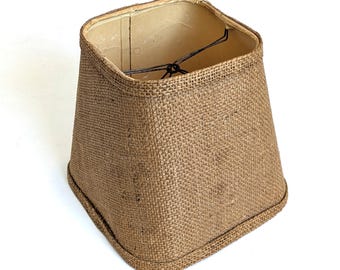 Vintage Burlap Square Clip-on Lamp Shade, 6.5"H x 7"W, 1950s-60s Table Lamp Shade