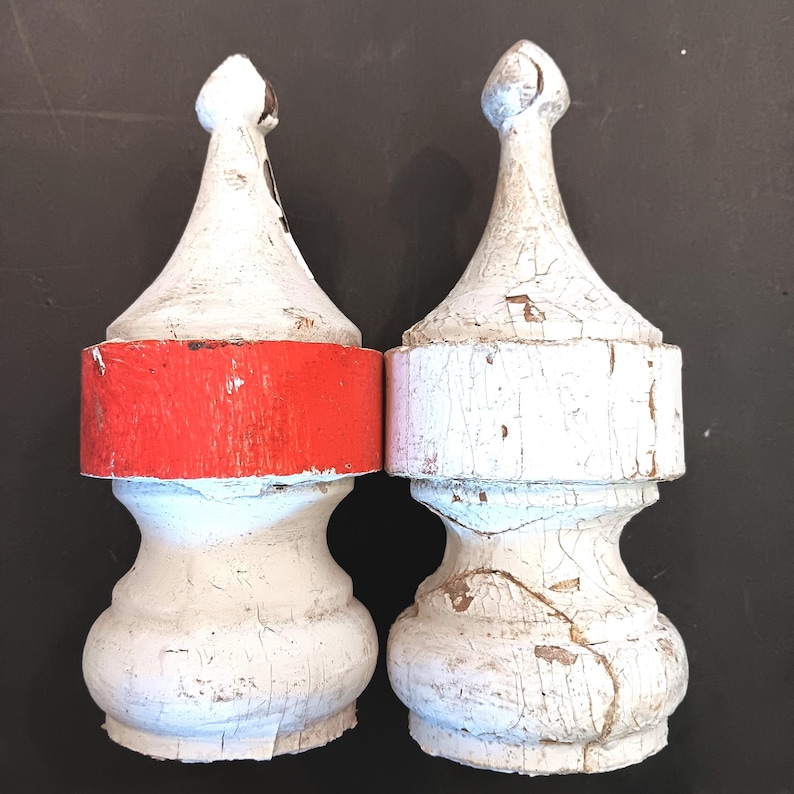 Antique 1800s Hand Turned Wood Finials - 8.5