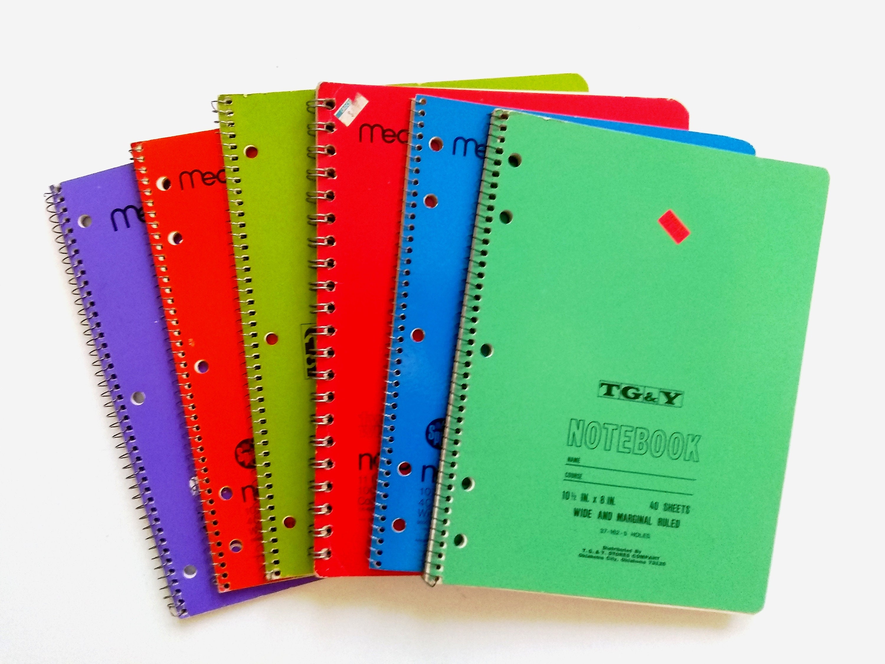 Six 6 Vintage 1970's Spiral Notebooks by Mead TG&Y Top Etsy