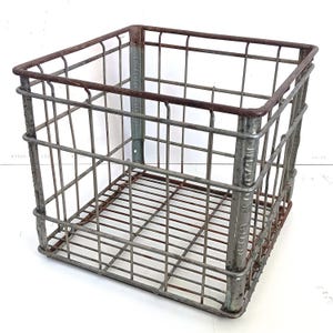 Vintage 1975 Meadow Gold Wire Milk Crate, Industrial Galvanized Steel Milk Crate, Unimatic Brand by United Steel and Wire Co., Battle Creek