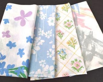 Set (4) Late 1970s Pillowcases Pink Blue Lilac Green Grey Floral Pastel, Mismatched / Mix 'n' Match, Boho Cottagecore Country Rental Camper