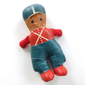 Antique Primitive Oil Painted Cloth Doll, Ca. 1900s, Boys Toy Soldier Doll, British Redcoat Doll, Edwardian Victorian Christmas Display Prop