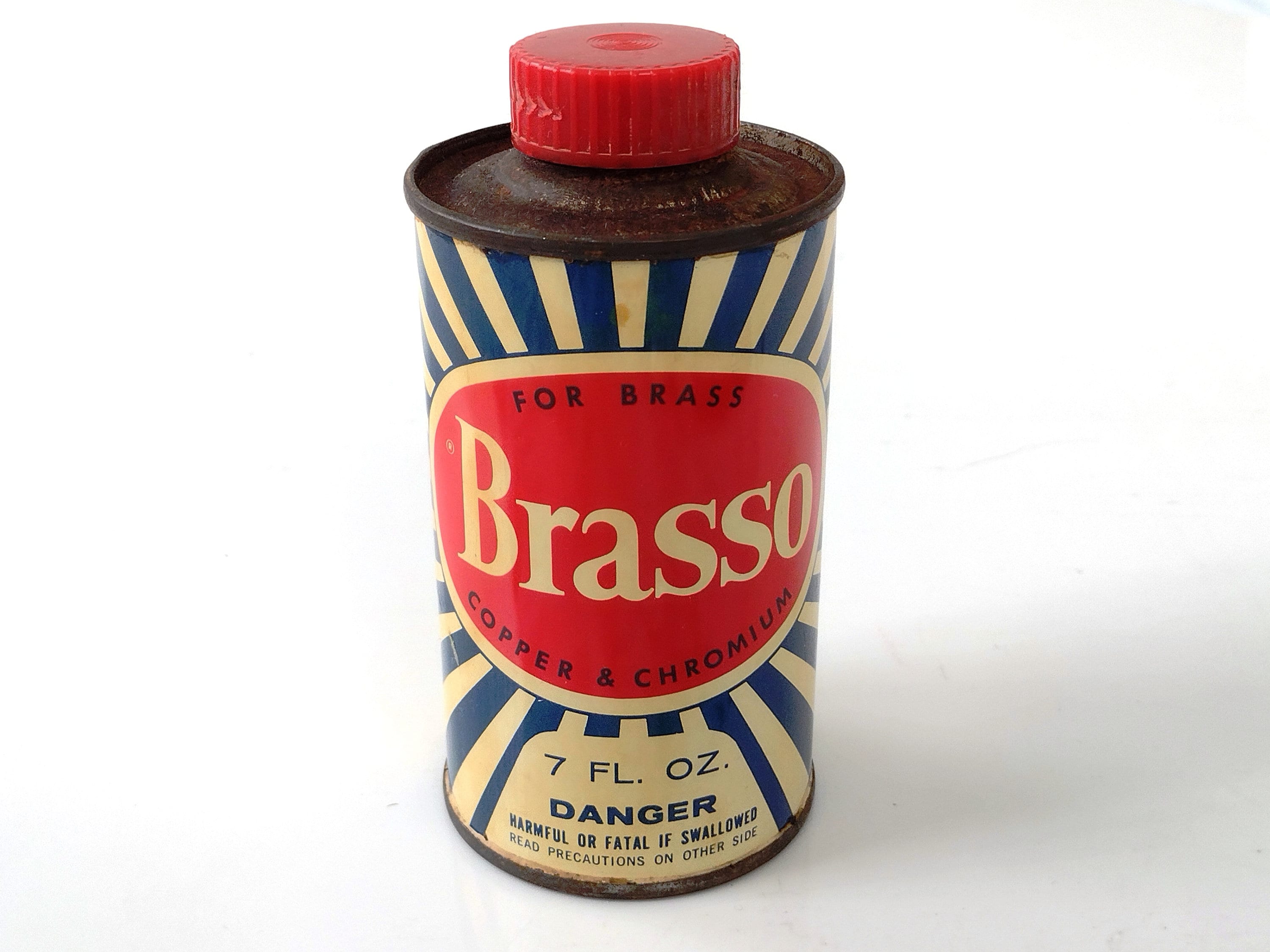 Vintage Old British Make Brasso Metal Polish Ad Round Shape Litho Tin Box  London