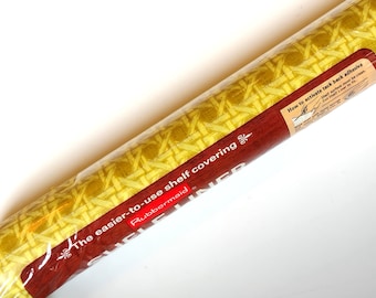 Doublure d'étagère Rubbermaid vintage 1978, rotin or jaune, osier tressé, 12 x 10 pi arrière en option, papier d'étagère/doublure de tiroir NOS