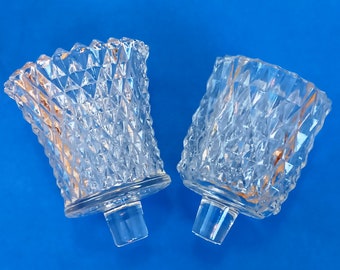 Two (2) Mismatched Vintage Clear Diamond Point Peg Votive Cup Holders - Homco/Home Interiors Diamondlite - Mid Century Votive Holder