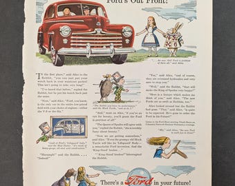1947 Ford / Alice im Wunderland Printwerbung vom Time Magazine