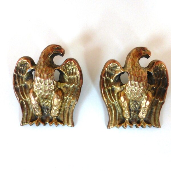 2 Vintage 1970's Solid Brass Eagle Ormolu Lade trekt * Onvolledig: Need Ring, Rope of Leather Cord * Geborgen, Steampunk