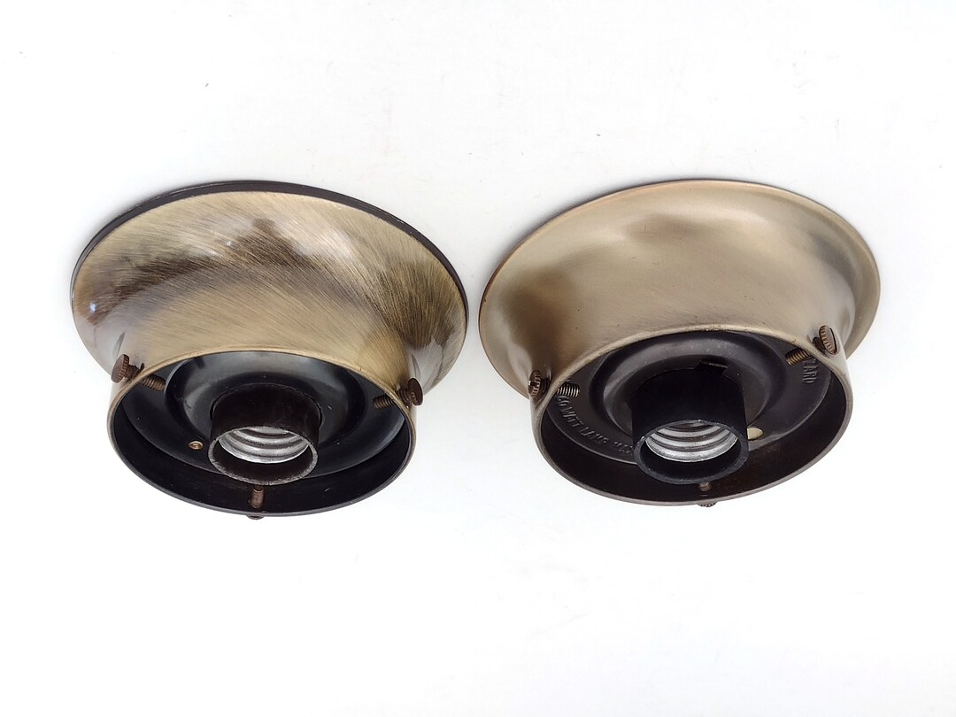 Midcentury Brushed Brass Flush Mount Single Socket Light Etsy