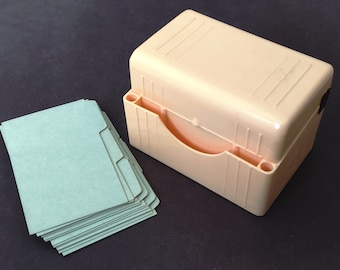 Vintage Art Deco Waterfall 3x5 Index Card Box + 13 Blank Green Dividers, Ivory Bakelite Plastic, Files, Recipes, Contacts, 1930s Office Prop