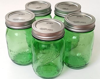 Lot de 5 pots de conserve avec couvercles en forme de boule American Heritage Green Pinte - 5 bocaux de collection Green Perfection commémoratifs du centenaire avec boules