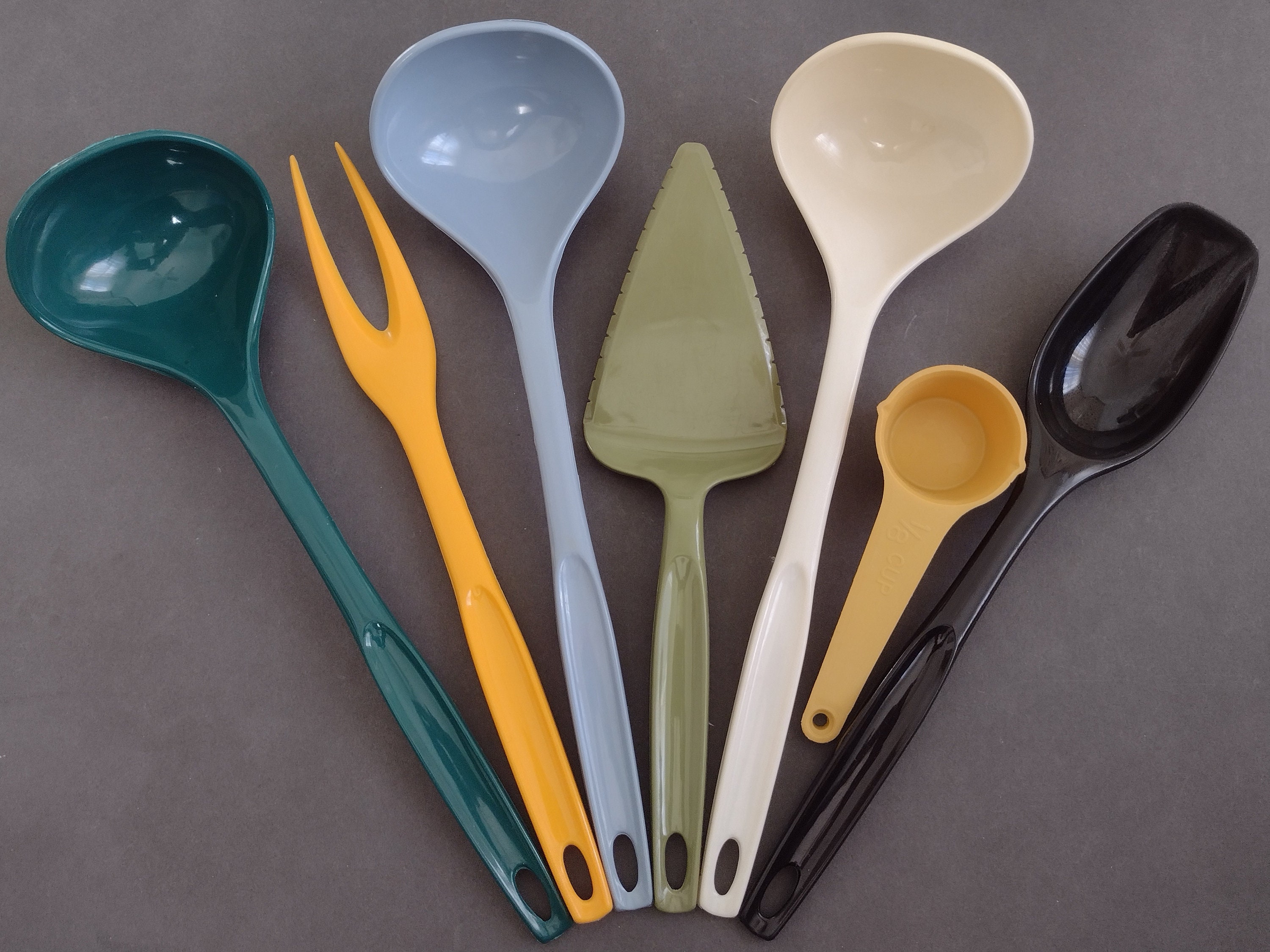Nylon Plastic Foley Kitchen Utensils 1970s 1980s Kitchen Basting Spoon,  Icing Spreader, Soup Ladle, Potato Masher 