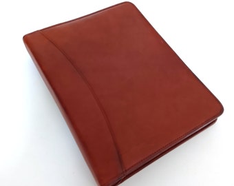 Like-new 90s Franklin Quest Classic Planner, Saddle Brown Aniline Leather, Full Zip, 7-ring, Gold Hardware, Professional Organizer, USA Made