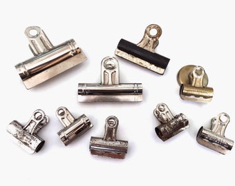 Vintage Office Clips, Bulldog Clips, Binder Clips - Lot of 9 B.D., Boston, Hunt, USA Made - MCM School Supply, Home Office Organization