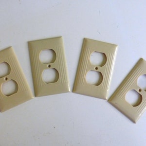 4 Vintage Sierra Ivory Ribbed Electrical Outlet Plate Covers D-8 Art DecoMid Century Modern Home or Office Remodel Hardware Four