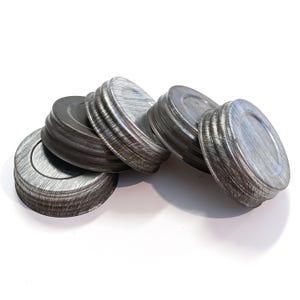 5 NOS Antique Zinc Canning Lids w/ Porcelain Liners, Regular Mouth - Unbranded Milk Glass Lined Zinc Lids - Vintage Home Food Preservation
