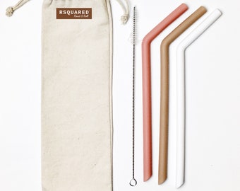 Reusable Silicone Straw 3PK: Bent Boba Straws with Cleaning Brush