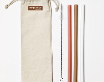 Reusable Silicone Straw 3PK with Cleaning Brush & Linen Bag