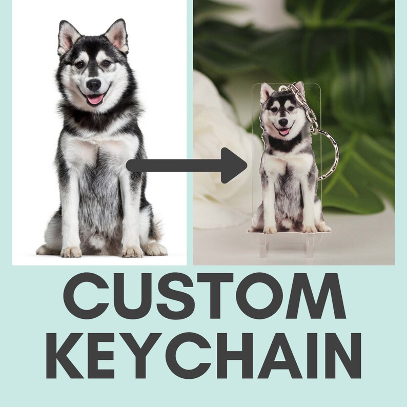 dog picture key ring cat keyring Personalized key chain cat lover gift Husky CUS-KC Customized pet Body Key chain