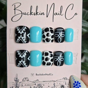 Boots & Turquoise | Punchy Nails | Black Nails | Western Nails | Acrylic Press On Nail Set | Gel Press On Nails