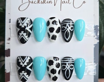 Boots & Turquoise | Hand Painted Western Press On Nails