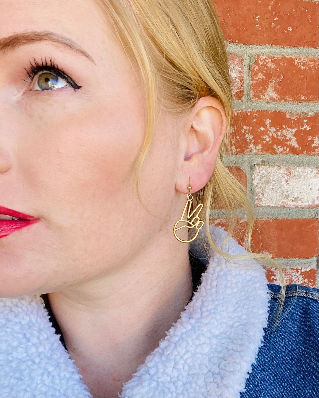 Gold Filled Earrings, Peace Sign Earrings, Peace Hand Jewelry, Hippie