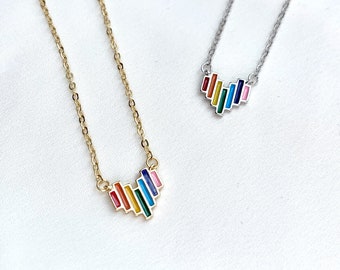 Dainty Rainbow Heart Necklace - Tiny Rainbow Heart Necklace - Pride Necklace - Pride Jewelry Gift