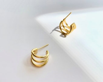 Dreifach Creolen - Gold Dreifach Creolen - Silber Huggie Creolen - Kleine Creolen - Minimalistische Creolen