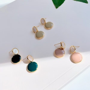 Minimalist Enamel Drop Earrings - Round Enamel Earrings - Enamel Jewelry - Minimalist Jewelry - Jewelry Gift for Her