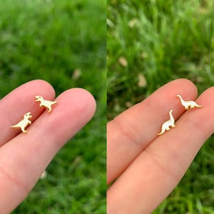 Dainty Dinosaur Stud Earrings - Tiny T-Rex and Brontosaurus Dinosaur Earrings - Dainty Dinosaur Jewelry - Jewelry Gift for Dinosaur Lovers