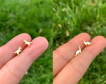 Dainty Dinosaur Stud Earrings - Tiny T-Rex and Brontosaurus Dinosaur Earrings - Dainty Dinosaur Jewelry - Jewelry Gift for Dinosaur Lovers