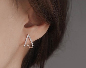 Unique huggie earrings, CZ huggie post earrings, CZ post earrings, minimalist earrings, minimalist jewelry