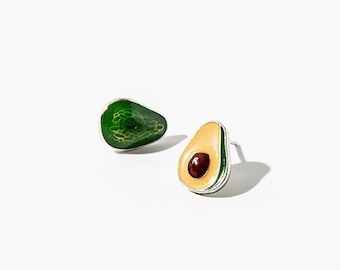 Tiny avocado stud earrings, small avocado earrings, food enamel stud earrings set, unique earrings for foodies, fun earrings, gift for her