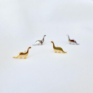 Dainty Dinosaur Stud Earrings - Tiny T-Rex and Brontosaurus Dinosaur Earrings - Dainty Dinosaur Jewelry - Jewelry Gift for Dinosaur Lovers image 2
