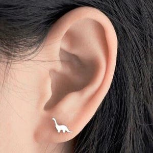 Dainty Dinosaur Stud Earrings - Tiny T-Rex and Brontosaurus Dinosaur Earrings - Dainty Dinosaur Jewelry - Jewelry Gift for Dinosaur Lovers image 7